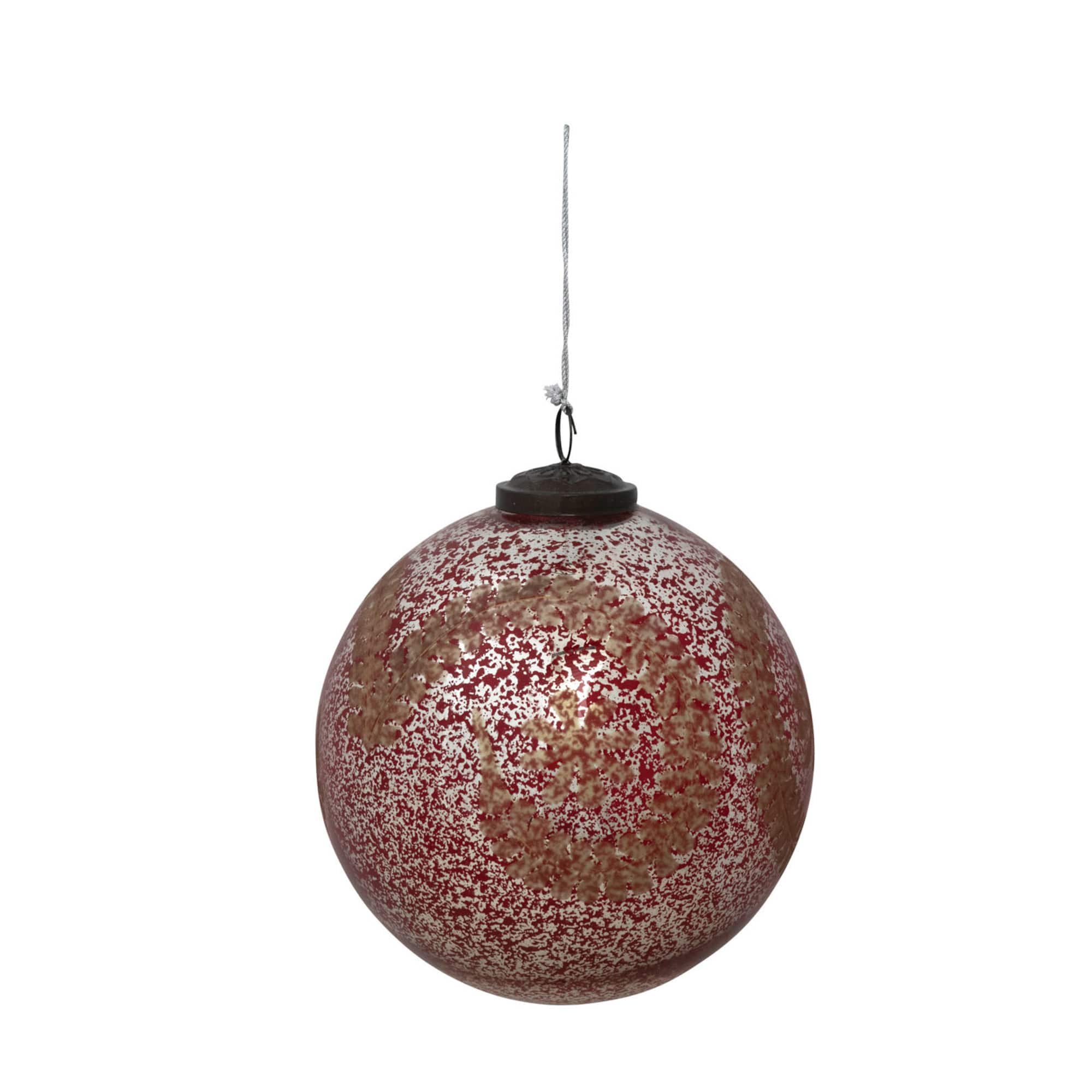 Hello Honey® 5" Red Mercury Glass Ball Ornament with Gold Garland Design